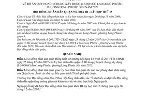Nghị quyết 58/2007/NQ-HĐND đồ án quy hoạch chung xây dựng (1/5.000) Cù lao Long Phước, phường Long Phước đến năm 2020