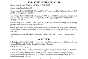 Quyết định 31/2007/QĐ-UBND giá đất và phân loại đường phố thị xã, thị trấn