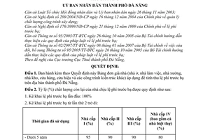 Quyết định 73/2007/QĐ-UBND quy định đơn giá nhà áp dụng thu lệ phí trước bạ trên địa bàn thành phố Đà Nẵng do Ủy ban nhân dân thành phố Đà Nẵng ban hành