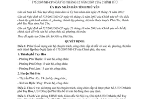 Quyết định 2515/2007/QĐ-UBND phân bổ cán bộ chuyên trách công chức cấp xã Phú Yên