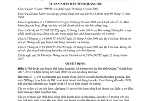 Quyết định 30/2007/QĐ-UBND quản lý hoạt động nhà hàng karaoke vũ trường Quảng Trị