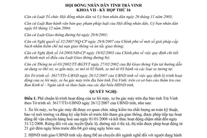 Nghị quyết 24/2007/NQ-HĐND lộ trình hoạt động của xe lôi máy xe ba gác máy Trà Vinh
