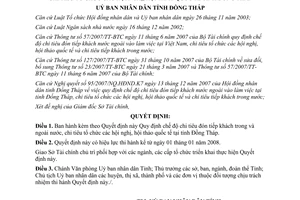 Quyết định 69/2007/QĐ-UBND chi tiêu đón tiếp khách tổ chức hội nghị hội thảo Đồng Tháp