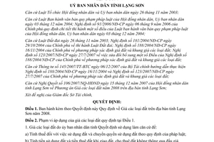 Quyết định 40/2007/QĐ-UBND Quy định giá đất trên địa bàn tỉnh Lạng Sơn