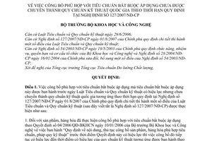 Quyết định 30/2007/QĐ-BKHCN công bố phù hợp tiêu chuẩn bắt buộc chưa chuyển thành quy chuẩn kỹ thuật quốc gia theo thời hạn Nghị định 127/2007/NĐ-CP