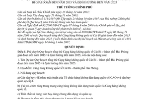 Quyết định 1857/QĐ-TTg phê duyệt Quy hoạch tổng thể Cảng hàng không quốc tế Cát Bi giai đoạn đến năm 2015 định hướng  2025