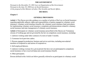 Decree No. 190/2007/ND-CP of December 28, 2007, guiding a number of articles of the Law on social insurance regarding voluntary social insurance.