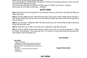 Quyết định 28/2007/QĐ-BXD hệ thống chỉ tiêu chế độ báo cáo thống kê tổng hợp ngành xây dựng