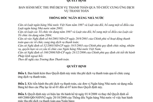 Quyết định 50/2007/QĐ-NHNN mức thu phí dịch vụ thanh toán tổ chức cung ứng