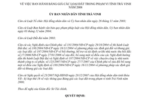 Quyết định 34/2007/QĐ-UBND Trà Vinh về bảng giá đất