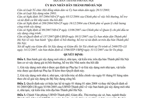 Quyết định 151/2007/QĐ-UBND giá xây dựng mới nhà ở, nhà tạm, vật kiến trúc thành phố Hà Nội