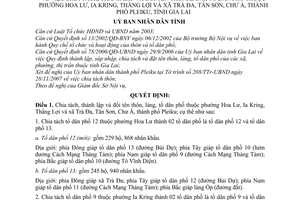 Quyết định 110/2007/QĐ-UBND chia tách thành lập đổi tên thôn làng tổ dân phố phường Hoa Lư Ia Kring Thắng Lợi xã Trà Đa Tân Sơn Chư Á thành phố Pleiku