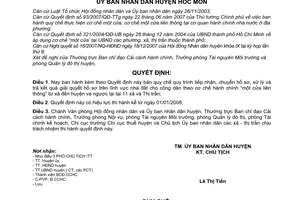 Quyết định 06/2007/QĐ-UB tiếp nhận chuyển xử lý trả kết quả hồ sơ lĩnh vực nhà đất công dân cơ chế hành chính một cửa liên thông huyện Hóc Môn