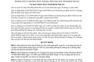Quyết định 86/2007/QĐ-UBND quản lý sử dụng tiền thu phạt vi phạm giao thông Bình Thuận