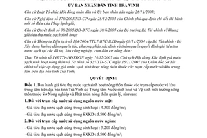 Quyết định 2029/QĐ-UBND năm 2007 giá tiêu thụ nước sạch sinh hoạt nông thôn Trà Vinh