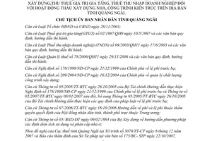 Quyết định 3161/QĐ-UBND Bảng giá tối thiểu xây dựng để tính thu lệ phí và thuế Quảng Ngãi