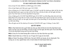 Quyết định 58/2007/QĐ-UBND chi tiêu đón tiếp khách nước ngoài tổ chức hội nghị Lâm Đồng