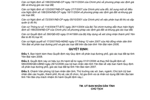 Quyết định 2455/2007/QĐ-UBND phân loại đường phố giá đất tại tỉnh Yên Bái