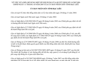 Quyết định 33/2007/QĐ-UBND sửa đổi 14/2007/QĐ-UBND điều chỉnh Danh mục mức thu phí lệ phí Bạc Liêu