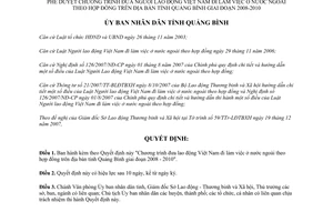 Quyết định 33/2007/QĐ-UBND đưa người lao động Việt Nam làm việc nước ngoài hợp đồng Quảng Bình 2008 2010