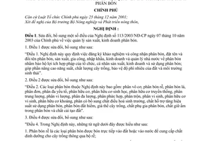 Nghị định 191/2007/NĐ-CP quản lý sản xuất, kinh doanh phân bón sửa đổi NĐ 113/2003/NĐ-CP