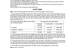 Quyết định 15/2007/QĐ-BCT khung giá bán buôn điện khu công nghiệp