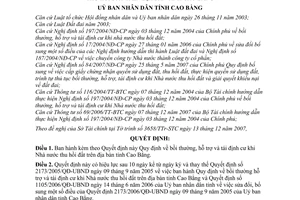 Quyết định 2872/2007/QĐ-UBND Quy định bồi thường, hỗ trợ tái định cư khi nhà nước thu hồi đất tỉnh Cao Bằng