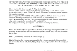 Quyết định 1460/QĐ-BNV tiêu chuẩn nghiệp vụ ngạch viên chức ngành thể dục thể thao thu hồi hủy bỏ 09/2007/QĐ-BNV