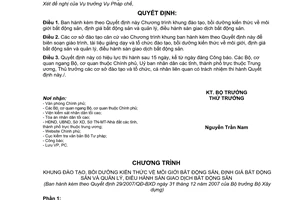 Quyết định 29/2007/QĐ-BXD chương trình khung đào tạo, bồi dưỡng kiến thức môi giới định giá quản lý, điều hành sàn giao dịch bất động sản