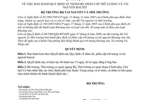 Quyết định 27/2007/QĐ-BTNMT Quy định thăm dò, phân cấp trữ lượng tài nguyên Bauxit