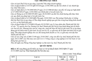 Quyết định 17735/QĐ-CT-THNVDT bổ sung bảng giá tối thiểu xe ô tô