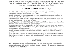 Quyết định 138/2007/QĐ-UBND cơ chế chính sách đẩy mạnh xã hội hóa lĩnh vực dịch vụ đô thị giáo dục đào tạo y tế văn hóa thể dục thể thao Hà Nội