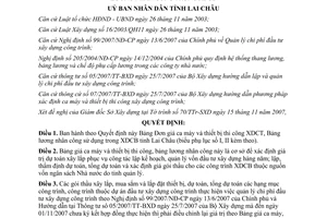 Quyết định 26/2007/QĐ-UBND Bảng giá ca máy và thiết bị thi công xây dựng