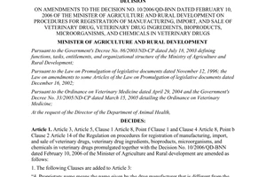 Decision No. 99/2007/QD-BNN  on amendments Decision No. 10/2006/QD-BNN veterinary drugs