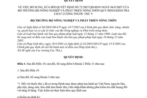 Quyết định 100/2007/QĐ-BNN kiểm tra chất lượng thuốc thú y sửa đổi 72/2007/QĐ-BNN