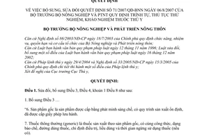Quyết định 98/2007/QĐ-BNN quy định trình tự, thủ tục thử nghiệm, khảo nghiệm thuốc thú y