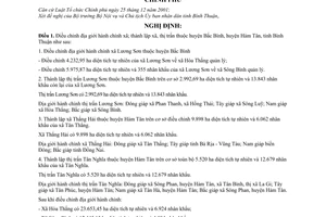 Nghị định 176/2007/NĐ-CP điều chỉnh địa giới hành chính xã; thành lập xã, thị trấn thuộc huyện Bắc Bình, huyện Hàm Tân, tỉnh Bình Thuận