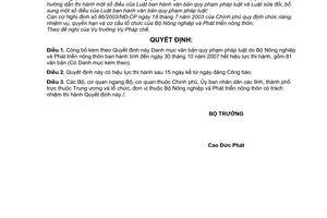 Quyết định 97/2007/QĐ-BNN công bố Danh mục văn bản quy phạm pháp luật hết hiệu lực