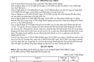 Quyết định 17853/QĐ-CT-THNVDT bổ sung bảng giá tối thiểu xe ô tô