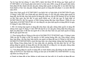 Công văn 12/BTNMT-ĐĐ đăng ký giao dịch quyền sử dụng đất từ ngày 01 tháng 01 năm 2008
