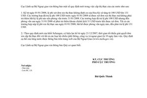 Công văn 0047/CV-LS-XNC quy định mới trong việc cấp thị thực của nước ngoài