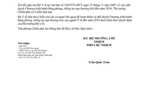 Công văn 89/VPCP-VX phê duyệt Chương trình hành động phòng, chống tai nạn thương tích đến năm 2010