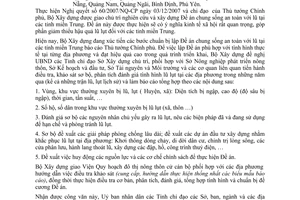 Công văn 27/BXD-KHTK lập Đề án chung sống an toàn với lũ tại các tỉnh ven biển miền Trung