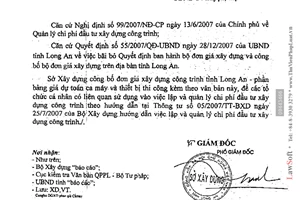 Công văn 28/SXD-XD 2008 công bố đơn giá xây dựng bảng giá dự toán ca máy thiết bị thi công Long An