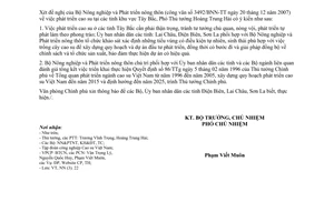 Công văn 178/VPCP-NN phát triển cao su các tỉnh khu vực Tây Bắc