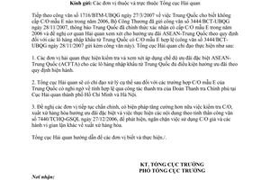 Công văn  175/TCHQ-GSQL thực hiện ưu đãi trong khuôn khổ Hiệp định ACFTA