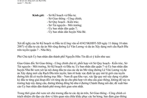 Công văn 323/VP-ĐTMT dự án mở rộng đường Lê Văn Lương và dự án xây dựng mới cầu Rạch Đĩa (quận 7 - Nhà Bè)