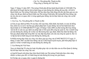 Công văn  315/BGTVT-VT Thực hiện QĐ 1856/QĐ-TTg phê duyệt Kế hoạch lập lại trật tự hành lang an toàn đường bộ, đường sắt