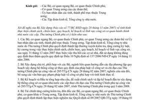 Công văn  73/TTg-CN tình hình thực hiện chính sách, chiến lược, quy hoạch, kế hoạch  lĩnh vực công sở cơ quan hành chính nhà nước các cấp