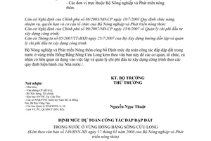 Công văn 149/BNN-XD công bố Định mức dự toán công tác đắp đập đất vùng triều ở Đồng Bằng Sông Cửu Long